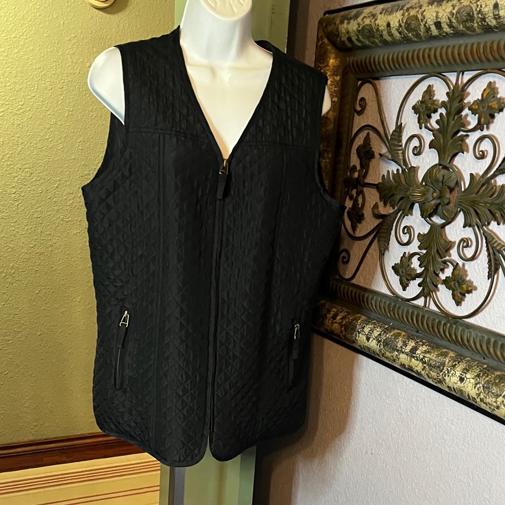 VTG Dorman Quilted Black Silk Vest Sz L Women